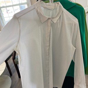 Max Volmary Womens White button down long sleeve dress shirt with pearl buttons